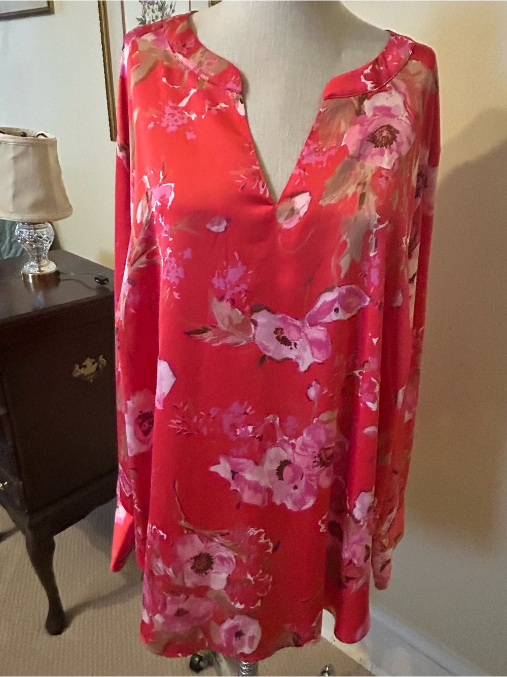 Talbots red floral long sleeve tunic 2X